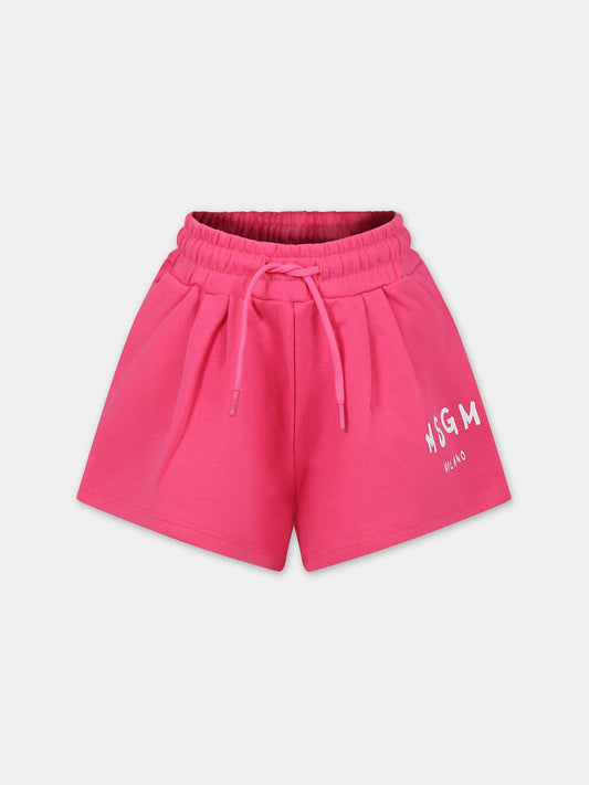 Shorts fucsia per bambina con logo,Msgm Kids,S4MSJGSH024 044