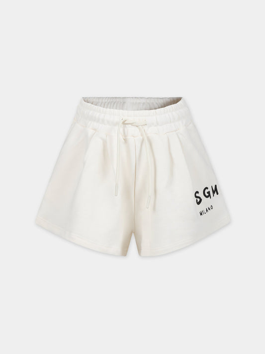 Shorts avorio per bambina con logo,Msgm Kids,S4MSJGSH024 013