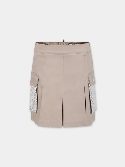 Gonna beige per bambina con logo,Msgm Kids,S4MSJGSK075 015
