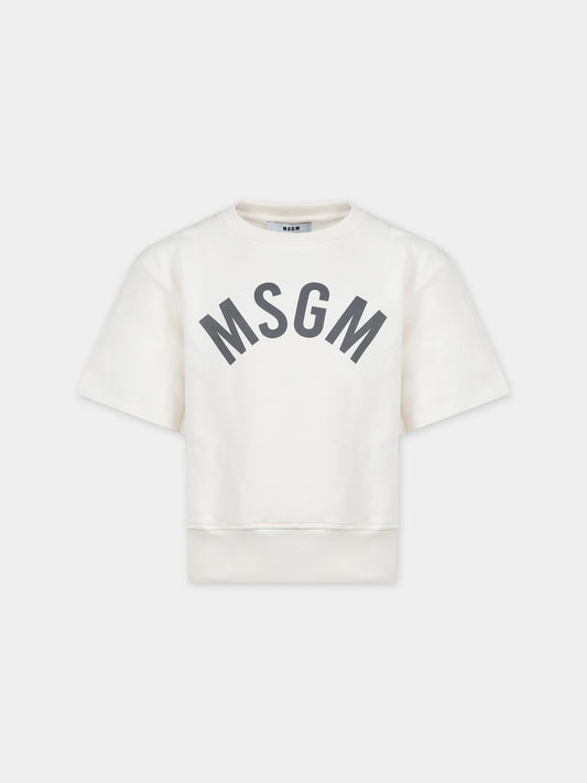 Felpa avorio per bambino con logo,Msgm Kids,S4MSJBSW263 013