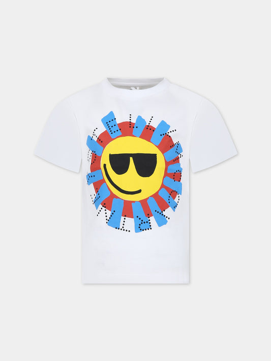 T-shirt bianca per bambino con sole,Stella Mccartney Kids,TU8R11 Z0434 100