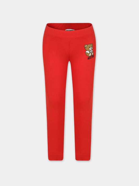Leggings rossi per bambina con Teddy Bear e logo,Moschino Kids,H3P047 LBA10 50109