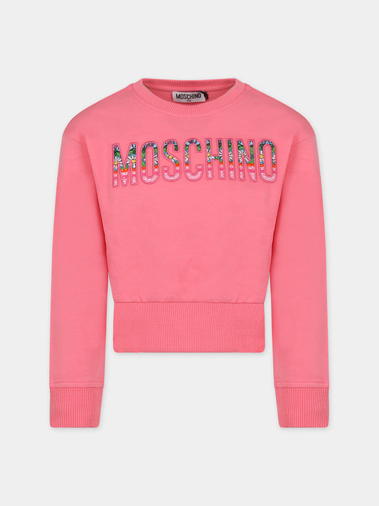 Felpa rosa per bambina con logo,Moschino Kids,HCF032 LDA01 51047