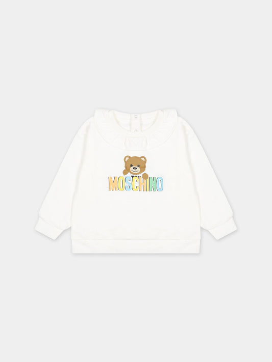 Felpa avorio per neonata con Teddy Bear e logo,Moschino Kids,MAF02A LDA00 10063