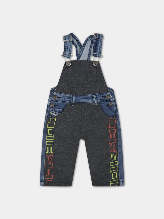 Salopette in denim per neonati con logo,Diesel,K00232 KXBE4 K01
