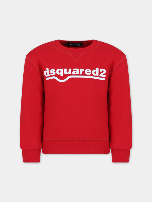 Felpa rossa per bambini con logo,Dsquared2,DQ0541 D002G DQ405