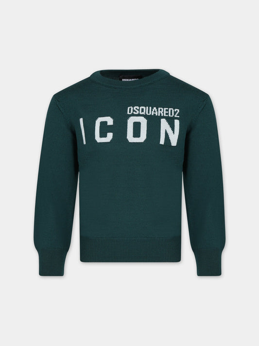 Maglione verde per bambino con logo ricamato,Dsquared2,DQ0621 D003F DQ522