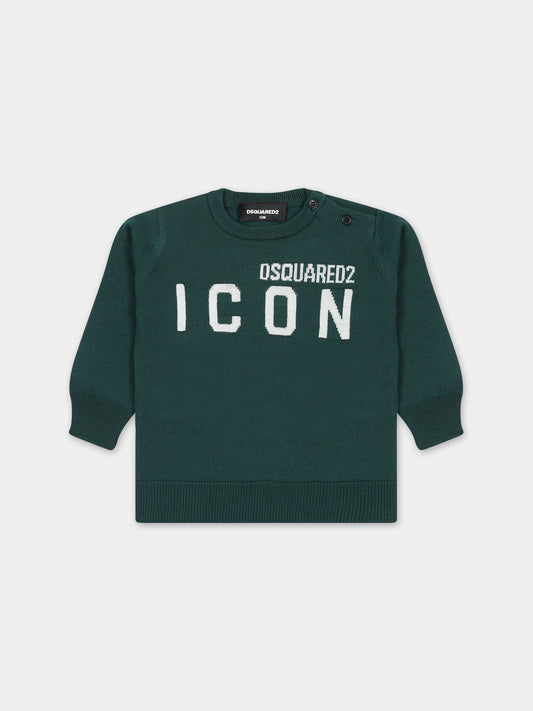 Maglione verde per neonati con logo ricamato,Dsquared2,DQ0622 D003F DQ522