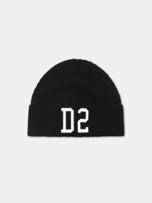 Berretto nero per bambino con logo,Dsquared2,DQ0452 D00WC DQ900