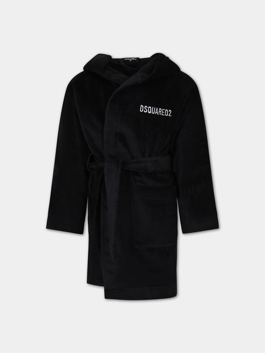 Accappatoio nero per bambino con logo,Dsquared2,DQ0641 D008K DQ900