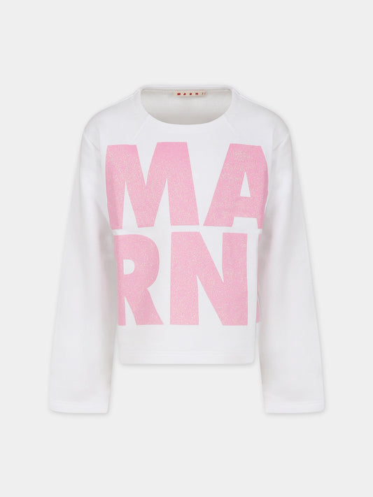 Felpa bianca per bambina con logo,Marni Kids,M00665 M00NI 0M100