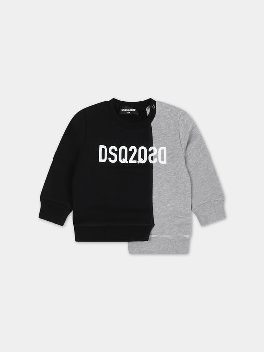 Felpa asimmetrica nera per neonati con logo,Dsquared2,DQ1600 D003G DQ900