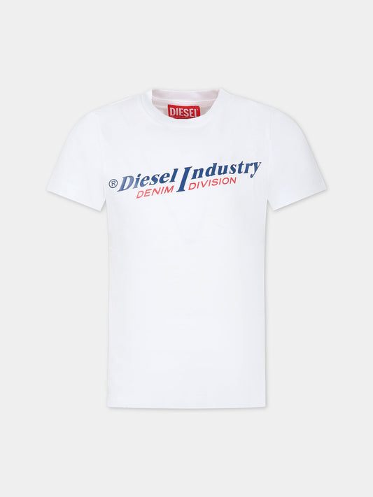 T-shirt bianca per bambino con logo,Diesel,J01132 00YI9 K100