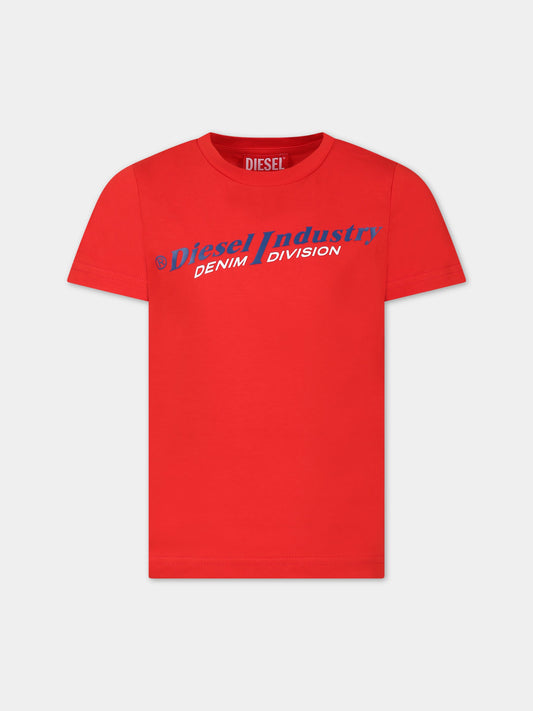 T-shirt rossa per bambino con logo,Diesel,J01132 00YI9 K438