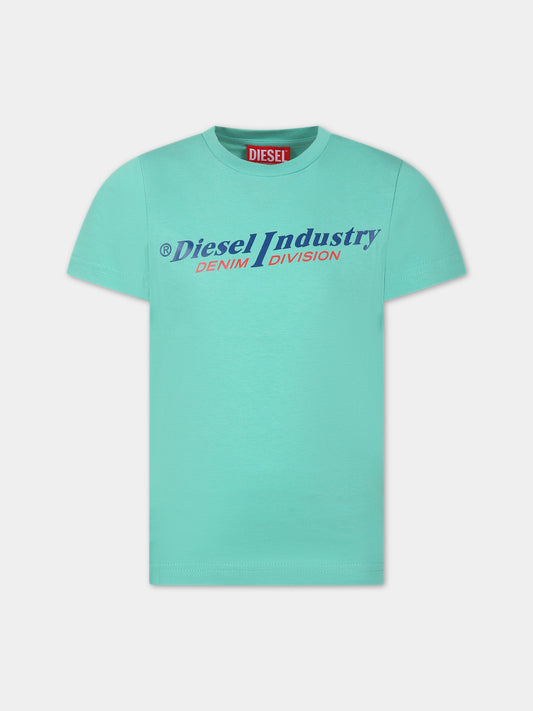 T-shirt verde per bambino con logo,Diesel,J01132 00YI9 K50T