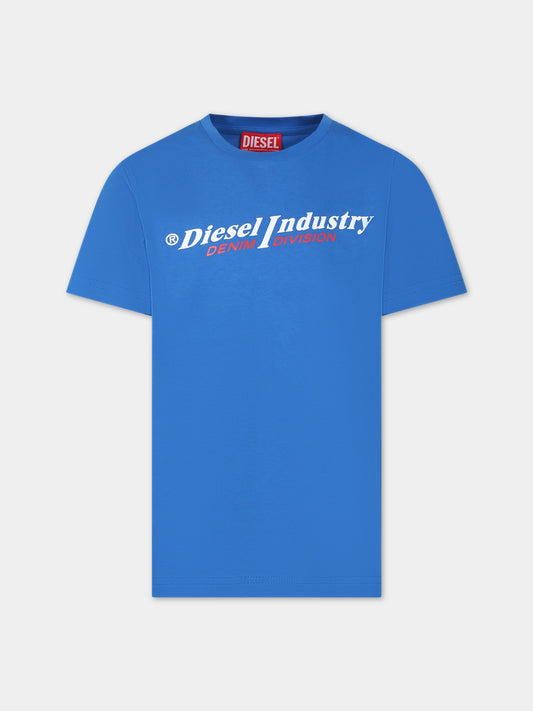 T-shirt azzurra per bambino con logo,Diesel,J01132 00YI9 K80H
