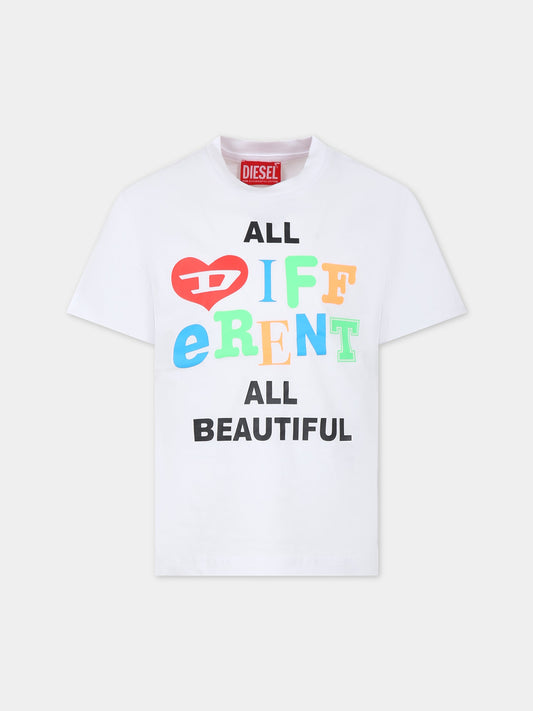 T-shirt bianca per bambini con logo,Diesel,J01311 KYAR1 K100