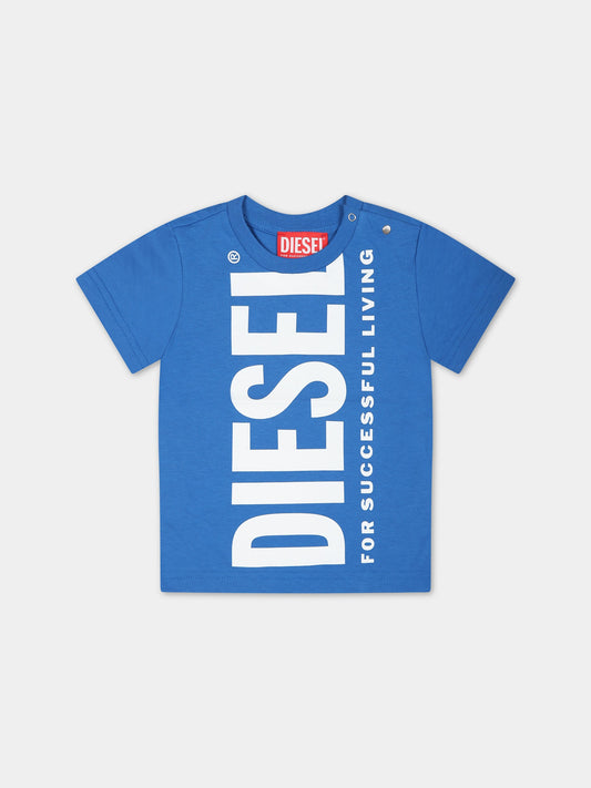 T-shirt blu per neonati con logo,Diesel,K00347 00YI9 K80H