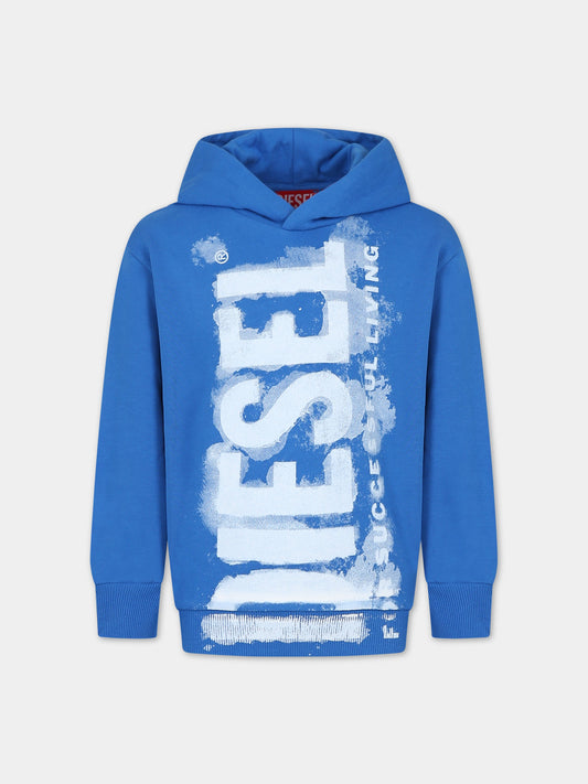 Felpa azzurra per bambino con logo,Diesel,J01115 KYAU6 K80H