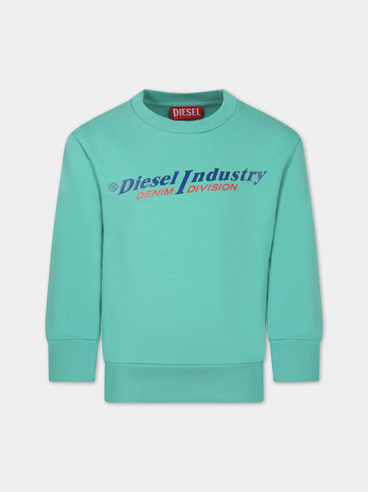 Felpa verde per bambino con stampa logo,Diesel,J01117 0IAJH K50T