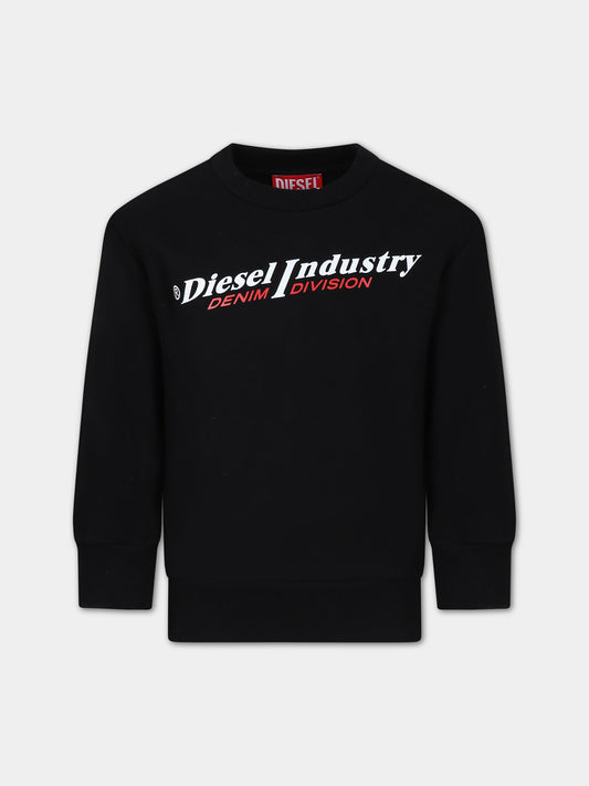 Felpa nera per bambino con stampa logo,Diesel,J01117 0IAJH K900