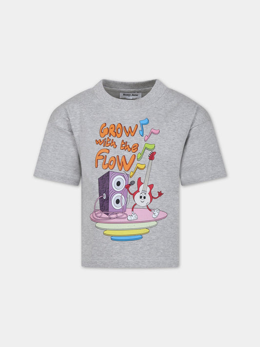 T-shirt grigia per bambini con stampa,Romy June,0001 01 2002 201 F23