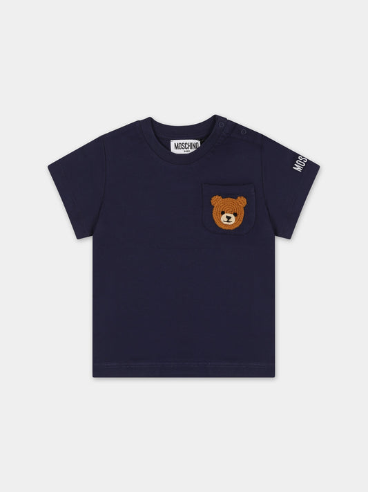 T-shirt blu per neonati con Teddy Bear,Moschino Kids,MUM03A LAA24 40016