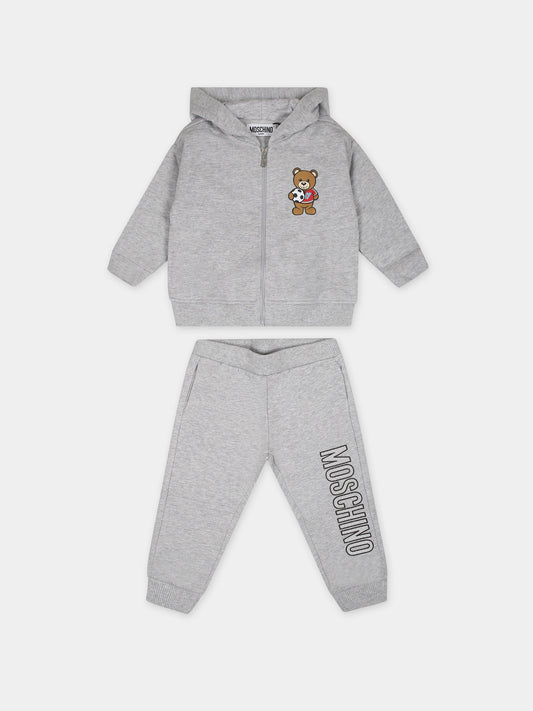 Completo grigio per neonato con Teddy Bear,Moschino Kids,MUK04A LCA53 60926