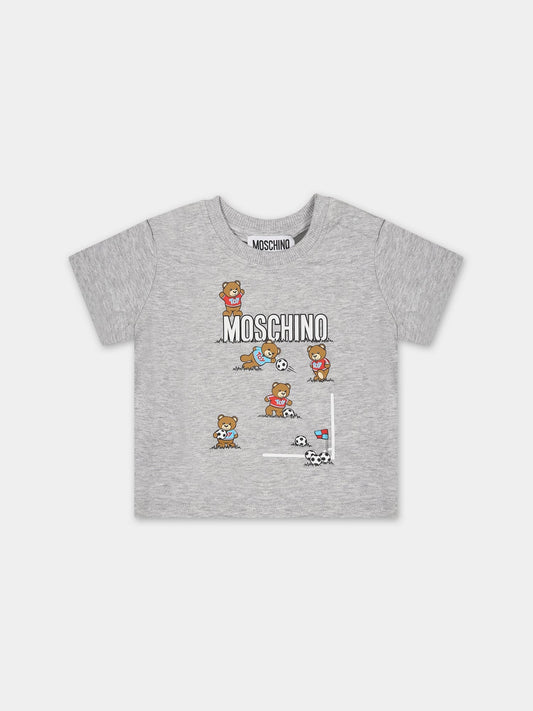 T-shirt grigia per neonato con Teddy bear,Moschino Kids,MNM031 LBA10 60926