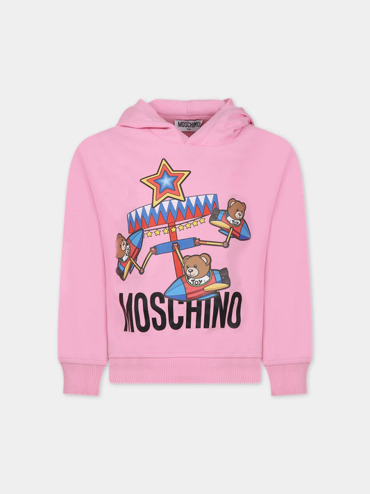 Felpa rosa per bambina con stampa Teddy Bears,Moschino Kids,HUF07B LCA34 51473
