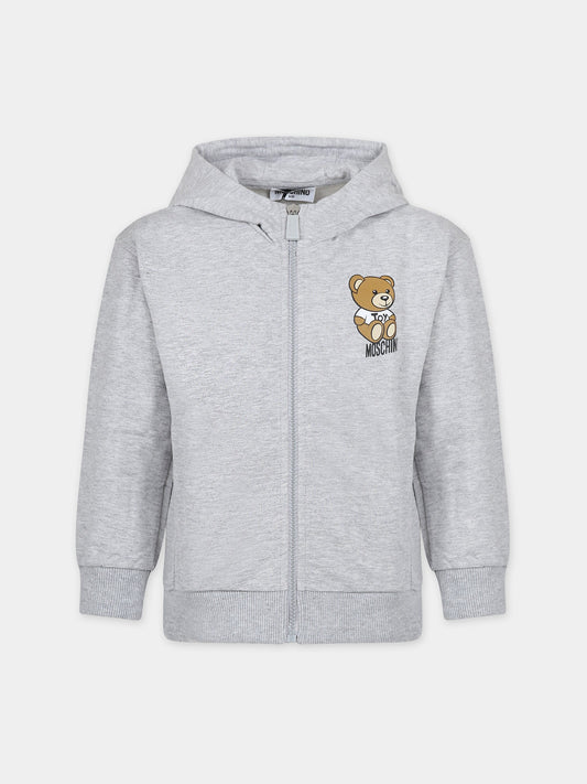 Felpa grigia per bambini con Teddy Bear e logo,Moschino Kids,HUF07F LCA19 60926