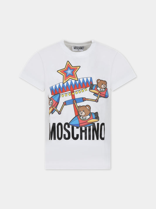T-shirt bianca per bambino con stampa Teddy Bears,Moschino Kids,HQM03U LAA23 10101