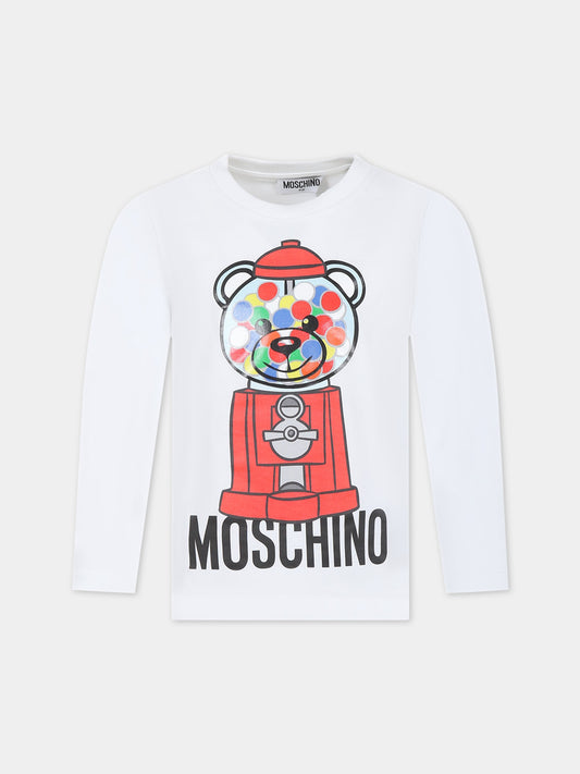 T-shirt bianca per bambini con Teddy Bear e logo,Moschino Kids,HMO00J LAA23 10101