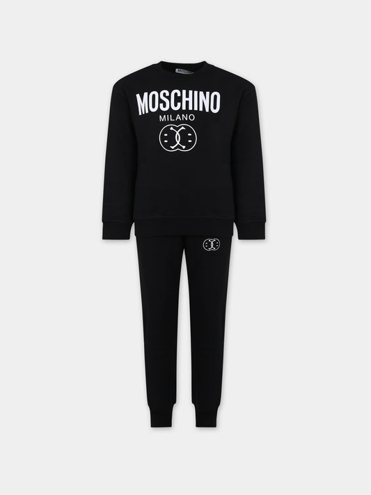 Completo nero per bambino con logo e smile,Moschino Kids,HUK03C LCA32 60100