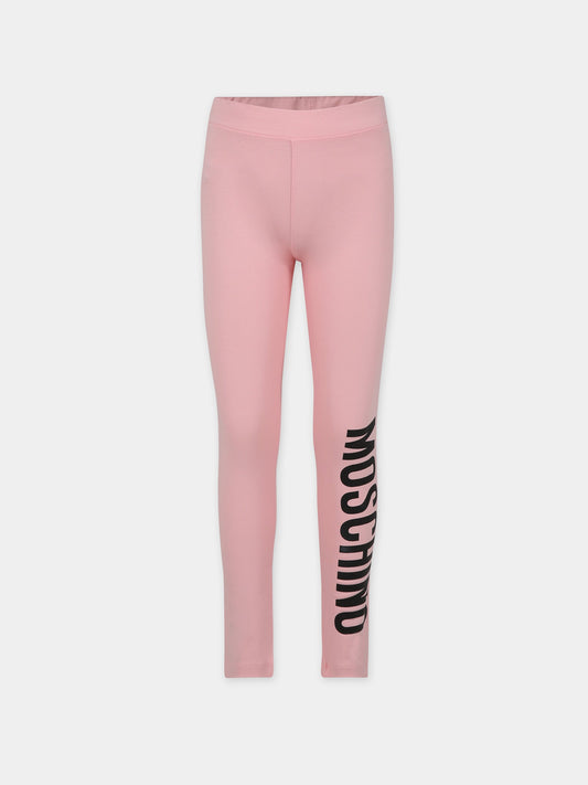 Leggings rosa per bambina con logo,Moschino Kids,H4P047 LBA00 50209