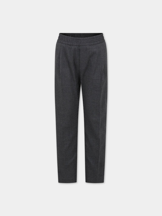 Pantaloni neri per bambini con micro fantasia a quadri,Paolo Pecora,PP3151 NERO