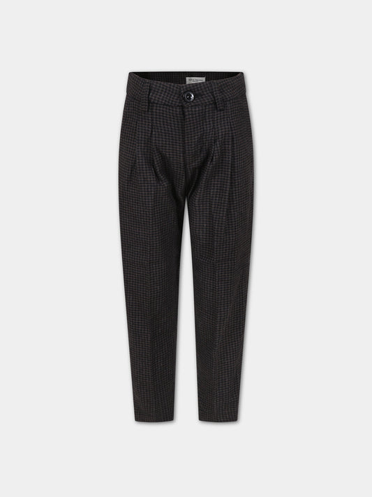 Pantaloni neri per bambini con micro fantasia a quadri,Paolo Pecora,PP3163 NERO