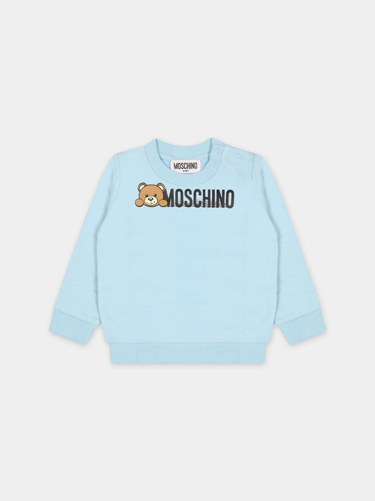 Felpa celeste per neonato con Teddy Bear,Moschino Kids,MOF04Q LCA40 40304
