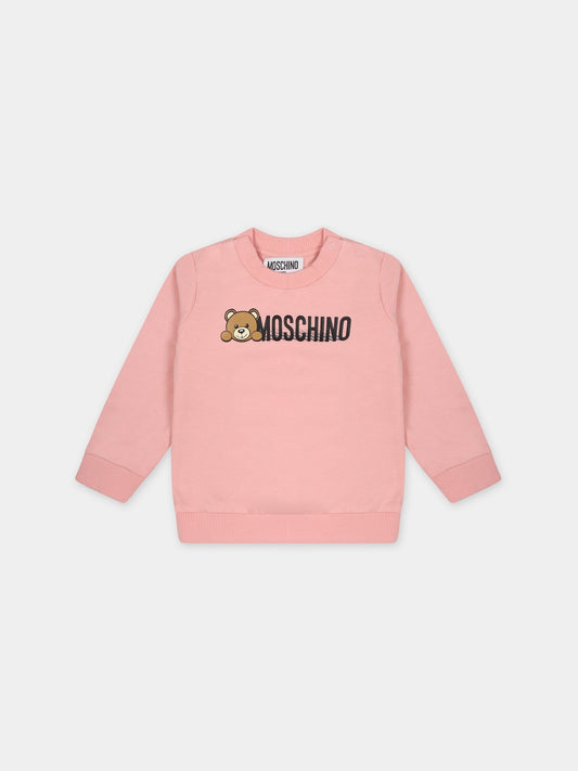 Felpa rosa per neonata con Teddy Bear,Moschino Kids,MOF04Q LCA40 50209