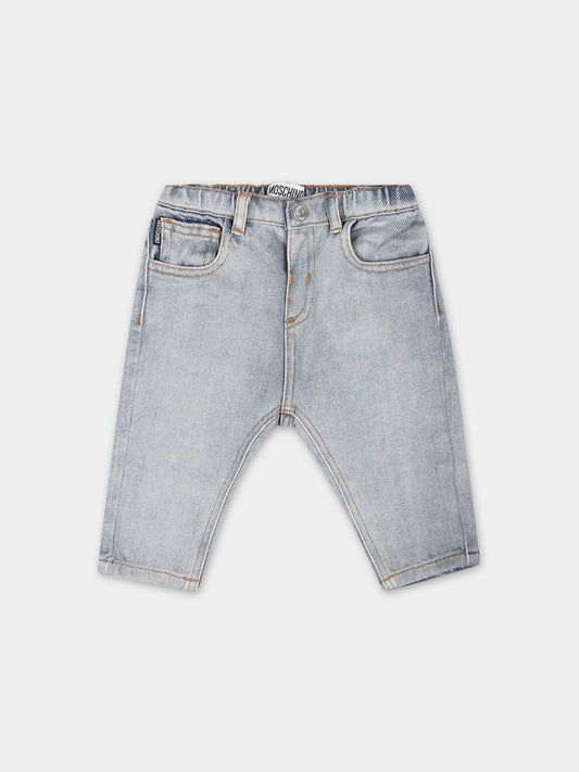 Jeans blu per neonati con Teddy Bear,Moschino Kids,MUP04I L0E01 40504
