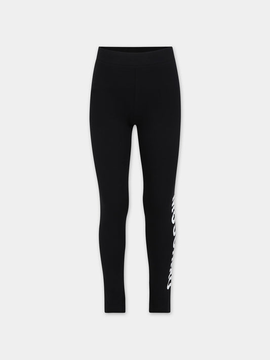 Leggings neri per bambina con logo,Moschino Kids,HAP04X LBA11 60100