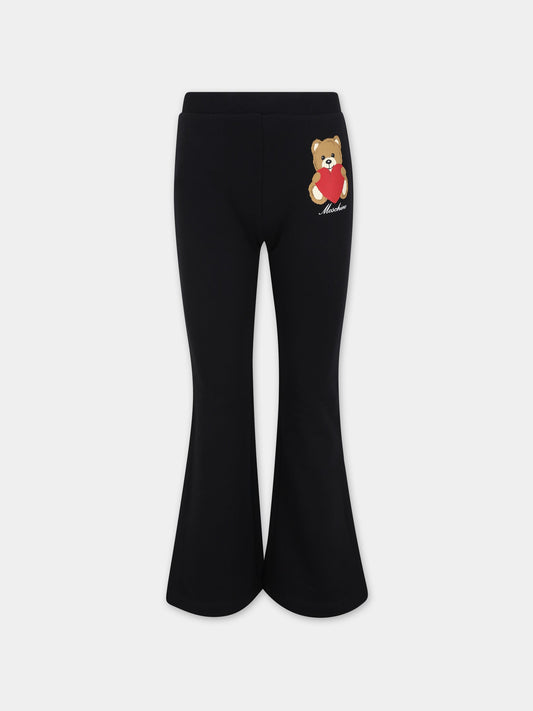 Pantaloni neri per bambina con Teddy Bear,Moschino Kids,HAP050 LDA14 60100