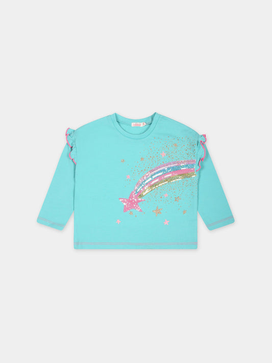 T-shirt verde per bambina con stelle,Billieblush,U15A57 75P