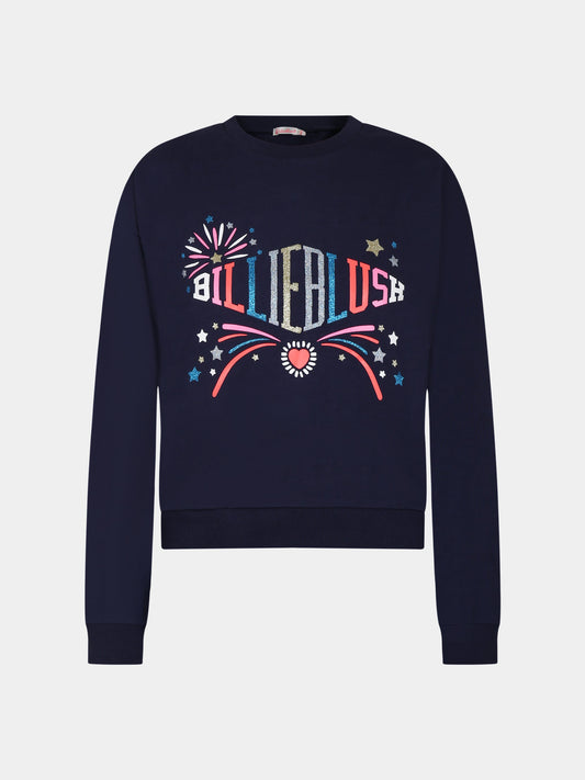 Felpa blu per bambina con logo,Billieblush,U15A75 85T