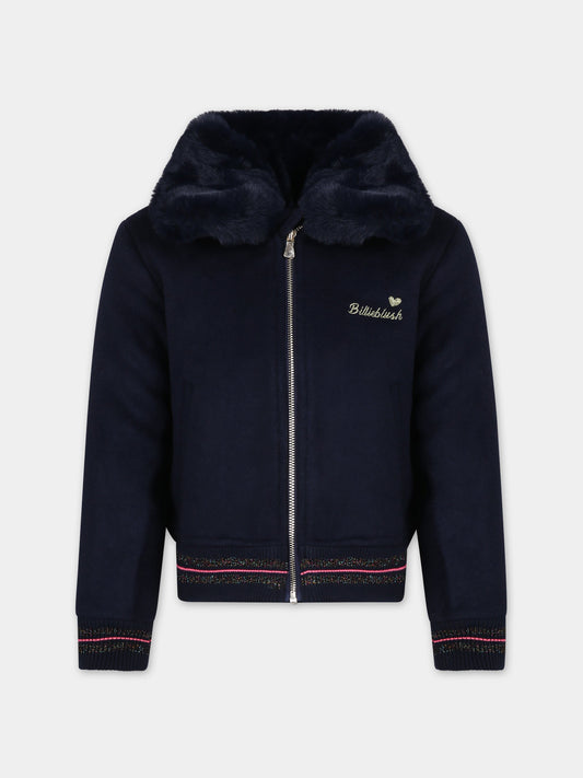 Giubbotto blu per bambina con unicorno e logo,Billieblush,U16324 85T