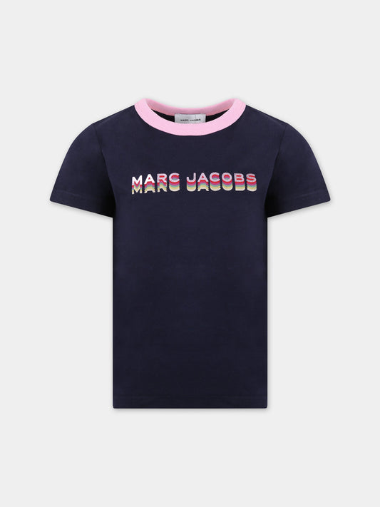 T-shirt blu per bambina con logo,Little Marc Jacobs,W15614 84E