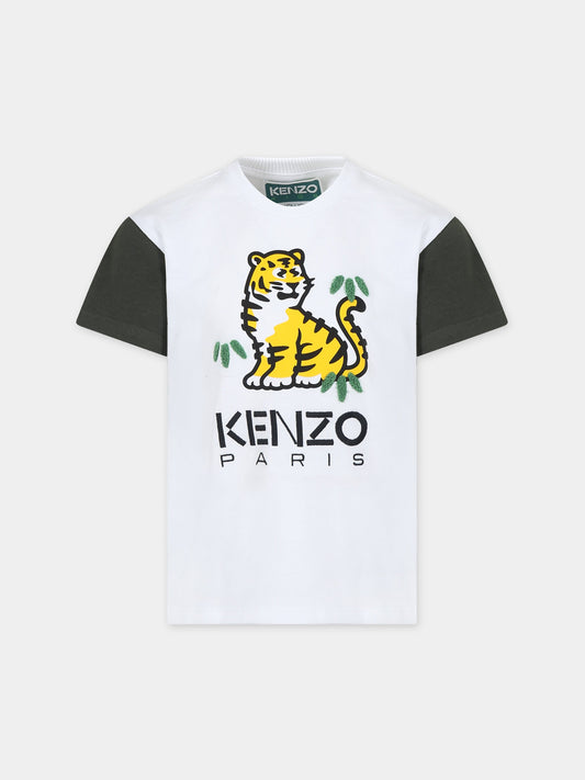 T-shirt bianca per bambino con tigre Kotora,Kenzo Kids,K25742 10P