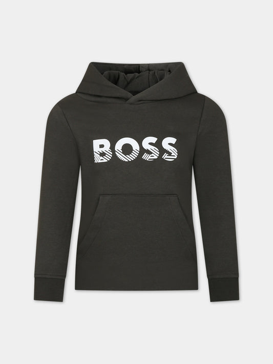 Felpa verde per bambino con logo,Hugo Boss,J25M52 665