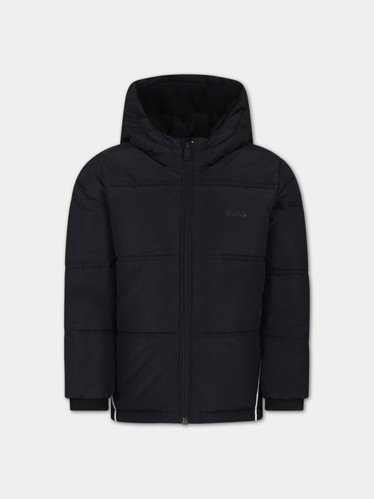 Piumino nero per bambino con logo,Hugo Boss,J26488 09B