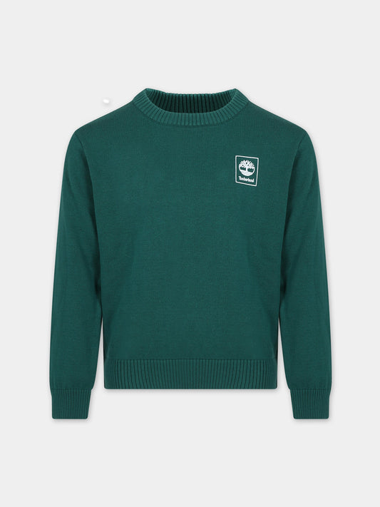 Maglione verde per bambino con stampa albero,Timberland,T25T53 678